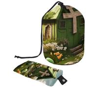 Effortlessly Carry and Protect Your Cosmetics with Our Large Barrel Makeup Bag - The Ideal Toiletry Organizer for Women!, Green Easter Cross House