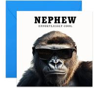 Effortlessly Cool Nephew Birthday Cards for Him - Funny Gorilla in Sunglasses Happy Birthday Greeting Card for Male Family Member - Gifts for Him - Humorous Birthday Cards for Men