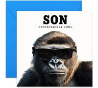 Effortlessly Cool Son Birthday Cards for Him - Funny Gorilla in Sunglasses Happy Birthday Greeting Card for Male Family Member - Gifts for Him - Humorous Birthday Cards for Men
