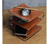 Effortlessly Organize Your Space with Our Triple-Decker Leather Tray in Luxurious Faux Leather (Brown)