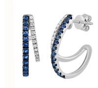 Effy 0.13ct Diamond 0.35ct Blue Sapphire Hoop Earrings 14ct Gold 14CT WHITE GOLD