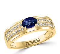 Effy 0.57ct Oval Blue Sapphire & 0.15ct Diamond Band Ring 14ct Gold 14CT YELLOW GOLD SIZE L