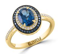 Effy 1.6ct London-Blue Topaz & 0.30ct Diamond Oval Ring 14ct Gold 14CT YELLOW GOLD SIZE L