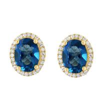 Effy 2.50ct London Blue Topaz & 0.20ct Diamond Oval Stud Earrings 1... 14CT YELLOW GOLD