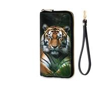EFGWSDER Women's RFID Blocking Zip Around Wallet with Detachable Wrist Strap, Bengal Tigers on The Grass, Wallet-A