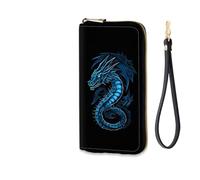 EFGWSDER Women's RFID Blocking Zip Around Wallet with Detachable Wrist Strap, Fashion Cool Dragon, Wallet-A