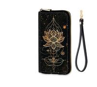 EFGWSDER Women's RFID Blocking Zip Around Wallet with Detachable Wrist Strap, Magic Lotus Floral, Wallet-A