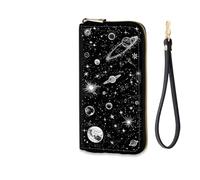 EFGWSDER Women's RFID Blocking Zip Around Wallet with Detachable Wrist Strap, Star Moon Outer Space Planet, Wallet-A