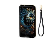 EFGWSDER Women's RFID Blocking Zip Around Wallet with Detachable Wrist Strap, Sun and Moon Aesthetics, Wallet-A