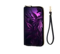 EFGWSDER Women's RFID Blocking Zip Around Wallet with Detachable Wrist Strap, Weed Leaf, Wallet-A