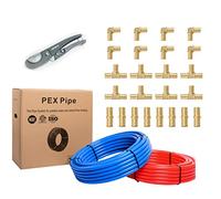 EFIELD Pex-b Pipe & Fitting Combo: 3/4-inch Pex-b Pipe (2 Rolls x75 ft=150 ft, Red & Blue), 24-Pack 3/4-inch Pex Crimp Fitting and Pipe Cutter (3/4-inch)