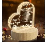 EFILOISEAU Gifts for Husband, Upgraded USB Dimmable Heart Acrylic Night Light with Wooden Base, Gifts for Him, Birthday Wedding Gifts Thanksgiving Christmas Gifts Presents for Husband, Gifts for him