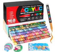 Efimeso 168 Colours Acrylic Paint Pens,Water-Based Brush Markers Paint Pens Acrylic Markers for Rock Painting, Canvas, Wood, Stone, Ceramic, Glass, Fabric