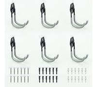 Efimosu 6 Pack Garage Hooks,Garage Heavy Duty Steel Hooks,Wall Mount Storage Utility Hanger, Organizer Tool Holder with Anti-Slip Coating (Grey)