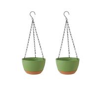 EFIRET Hanging Basket, 20cm Outdoor Hanging Plant Pot Basket,Flower Pot with Drainage Hole with Chain Hooks for Garden Home, Green 2pcs