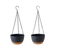 EFIRET Hanging Basket, 20cm Outdoor Hanging Plant Pot Basket,Flower Pot with Drainage Hole with Chain Hooks for Garden Home, Dark Grey 2pcs