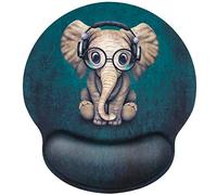 EFISH Ergonomic Mouse Pad with with Memory Foam Rest,Personality Cute Green Patterned Earphone Music Elephant,Pain Relief Comfort Pad,with Non-Slip Rubber Base,Suitable for Computer,Office,Home