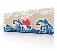 EFISH Japan Art Kanagawa Surfing Mouse Pad (31.5 × 11.8 × 0.12 inch) Extended Large Mouse Mat Desk Pad, Stitched Edges Mousepad,Non-Slip Rubber Base,Keyboard Pad,Gaming Mouse Pad XL