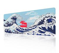EFISH Japan Art Kanagawa Surfing Mouse Pad (31.5 × 11.8 × 0.12 inch) Extended Large Mouse Mat Desk Pad, Stitched Edges Mousepad,Non-Slip Rubber Base,Keyboard Pad,Gaming Mouse Pad XL