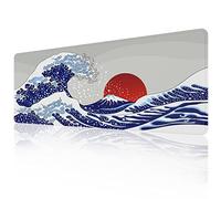EFISH Japan Art Kanagawa Surfing Mouse Pad (31.5 × 11.8 × 0.12 inch) Extended Large Mouse Mat Desk Pad, Stitched Edges Mousepad,Non-Slip Rubber Base,Keyboard Pad,XL Gaming Mouse Pad
