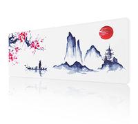 EFISH Japanese Cherry Blossom White Mouse Pad (31.5 × 11.8 × 0.12 inch) Extended Large Mouse Mat Desk Pad, Stitched Edges Mousepad,Non-Slip Rubber Base,Gaming Mouse Pad XL