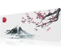 EFISH Japanese Cherry Blossom White Mouse Pad (31.5 × 11.8 × 0.12 inch) Extended Large Mouse Mat Desk Pad, Stitched Edges Mousepad,Non-Slip Rubber Base,Gaming Mouse Pad XL