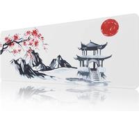 EFISH Japanese Cherry Blossom White Mouse Pad (31.5 × 11.8 × 0.12 inch) Extended Large Mouse Mat Desk Pad, Stitched Edges Mousepad,Non-Slip Rubber Base,Gaming Mouse Pad XL