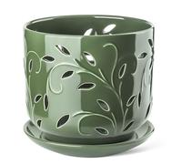 EFISPSS Orchid Pots with Holes, 7 Inch Orchid Pots with Drainage Holes and Tray, Indoor or Outdoor Large Pot for Orchid Care,Durable for Repotting or New Plants - Green