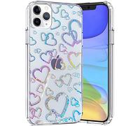 Efitoo Compatible with iPhone 11 Pro Max Case Glitter Clear with Design Laser Holographic Rainbow 3D Heart Love Sparkle Cute Bling Hard PC & TPU Shockproof Protective Women Girls Phone Cover