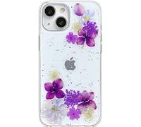 Efitoo Designed for iPhone 14 Plus Case Floral Design Cute Clear Real Dry Pressed Flower Bling Glitter Sparkle Soft Silicone TPU Aesthetic Phone Cover for Women Girls (Grape Flower)