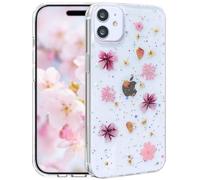 Efitoo for iPhone 11 Case Clear Glitter with Flowers Design Real Dried Pressed Floral Sparkle Cherry Blossom Cute Soft Slim Aesthetic Shockproof Protective Girly Women Girls Phone Cover (Pink)