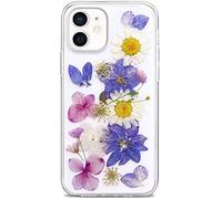 Efitoo for iPhone 12/iPhone 12 Pro Case Dried Pressed Flower Cute Clear with Design Glitter Sparkle Soft Silicone TPU Rubber Real Floral Aesthetic Women Girls Purple Daisy Phone Case (Grape Flower)