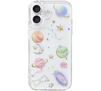 Efitoo for iPhone 16 Case Glitter Clear with Planet Design Cute Girly Women Aesthetic Bling Sparkle Stars Moon Transparent Soft TPU Kawaii Shockproof Protective Phone Cover (Space Theme)