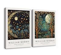 Eflaintes Canvas Wall Art Set of 2 William Morris Pictures Moon & Stars Botanical & Celestial Prints Painting Art 12x16 Inch Unframed (K, 2 Count)