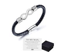 EFLAL To My Man, Personalized Dual Name Infinity Leather Bracelet, Stainless steel Braided Bracelet, Men Braided Cuff Bracelet, for Boyfriend Xmas, Birthday, Anniversary (silvery)