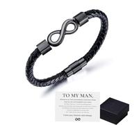 EFLAL To My Man, Personalized Dual Name Infinity Leather Bracelet, Stainless steel Braided Bracelet, Men Braided Cuff Bracelet, for Boyfriend Xmas, Birthday, Anniversary (Black)