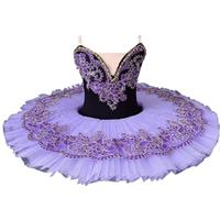 EFLALYHG Ballerina Costume for Girls Swan Lake Leotards Tutu Dancewear Costume Embroidered Tulle Tutu Skirt Ballerina Dance,Purple,120