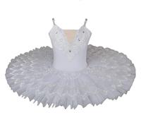 EFLALYHG Ballerina Costume for Girls Swan Lake Leotards Tutu Dancewear Costume Embroidered Tulle Tutu Skirt Ballerina Dance,White,130