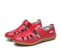 EFLALYHG Closed Toe Leather Sandals Women,Orthopedic Outdoor Walking Sandals Casual Hollow Out Summer Holiday Beach Easy Flat Shoes,red,9 UK