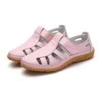 EFLALYHG Closed Toe Leather Sandals Women,Orthopedic Outdoor Walking Sandals Casual Hollow Out Summer Holiday Beach Easy Flat Shoes,Pink,9.5 UK