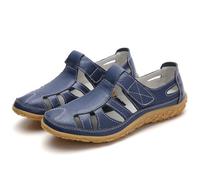 EFLALYHG Closed Toe Leather Sandals Women,Orthopedic Outdoor Walking Sandals Casual Hollow Out Summer Holiday Beach Easy Flat Shoes,Dark Blue,9 UK