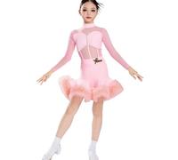 EFLALYHG Girl Latin Dance Dress Long Sleeves Ballroom Chacha Rumba Tango Training Skirt Kids Dance Competition Wear,Pink,130