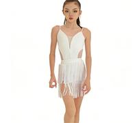 EFLALYHG Girl Latin Dance Fringe Dress Sleeveless Ballroom Tango ChaCha Samba Performance Dance Competition Costumes,White,140