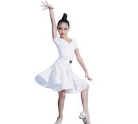 EFLALYHG Girls Dance Dress Long Sleeves Ballroom Rumba Samba Shows Competition Outfit Birthday Party or Fancy Dress,White 2,160