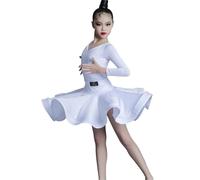 EFLALYHG Girls Dance Dress Long Sleeves Ballroom Rumba Samba Shows Competition Outfit Birthday Party or Fancy Dress,White 1,130