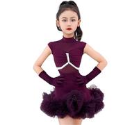 EFLALYHG Girls Dance Skirt Kids Ballroom Dresses Outfit for Latin Salsa Samba Rumba Tango Dancewear Competition Performance Practice Costume,Purple,120