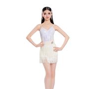 EFLALYHG Girls Fringe Latin Dance Dress, Spaghetti Strap Ballroom Dance Competition Outfit Tango Cha-Cha Party Show Dres,White,140