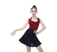 EFLALYHG Girls Latin Dance Dress Ballroom Performances Competition Exercise Costume Split Tango Dance Set Skirt,Red,170