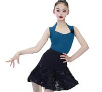 EFLALYHG Girls Latin Dance Dress Ballroom Performances Competition Exercise Costume Split Tango Dance Set Skirt,Blue,170