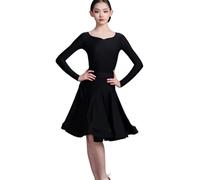 EFLALYHG Girls Latin Dance Dress Kids Ballroom Long Birthday Party or Fancy Dress Dance Rumba cha cha Samba Tango Costume Competition Outfit,Black,160
